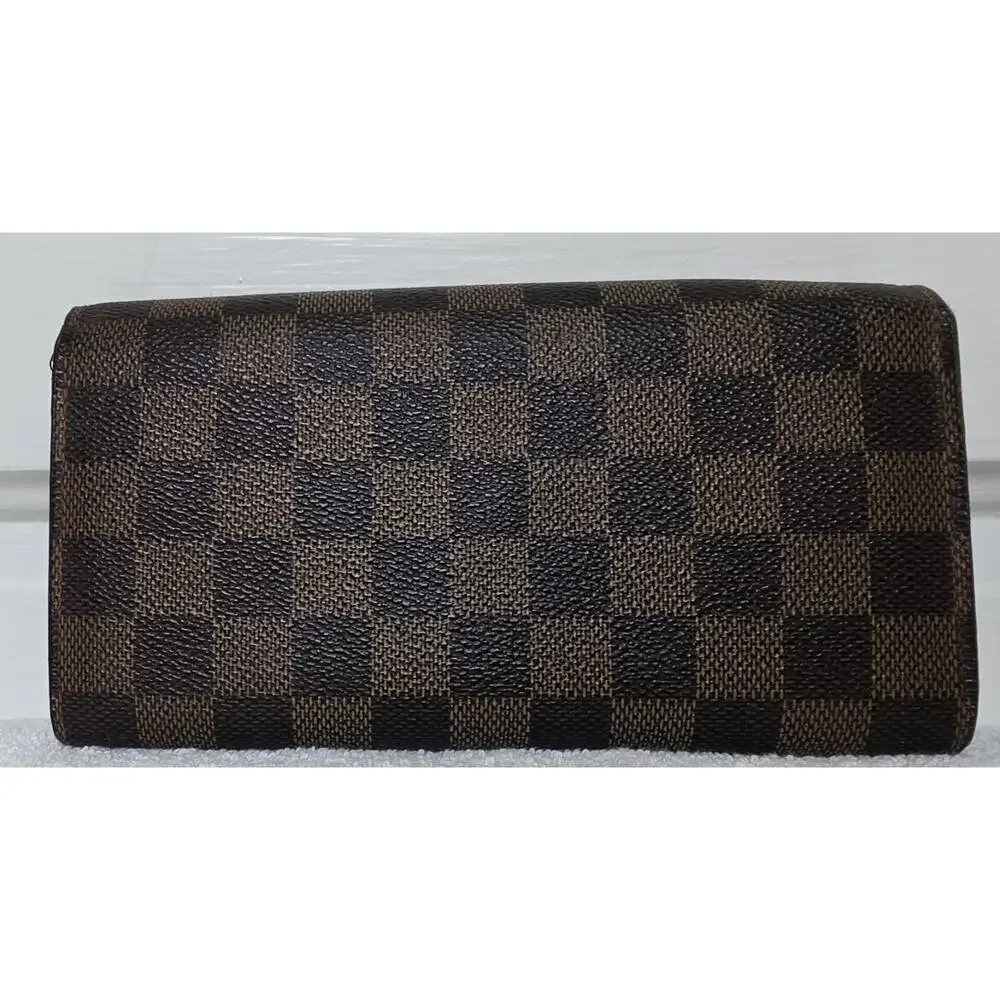 Louis Vuitton Damier Ebene Long Wallet, Logo, Card Slots, Zip Coin
